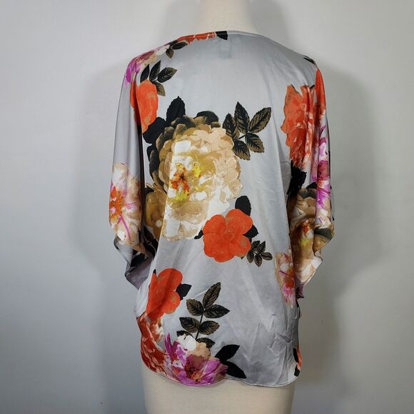 INC International Concepts Faux Wrap Top Sz Large Floral Surplice Kimono Sleeve - Picture 7 of 11